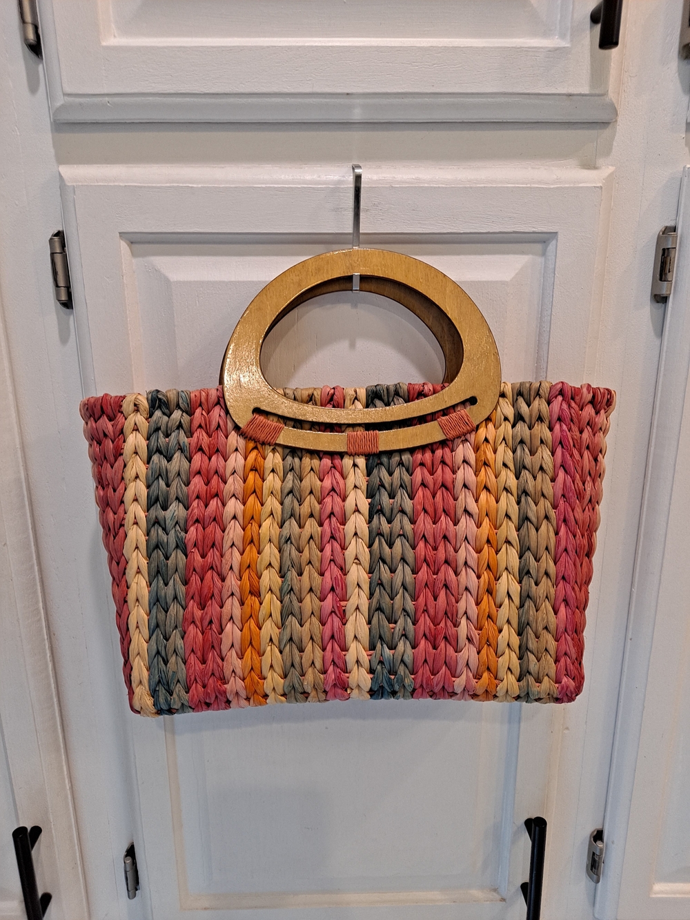 Cappelli Straworld Multicolor Braided Straw Tote with Wooden Handles